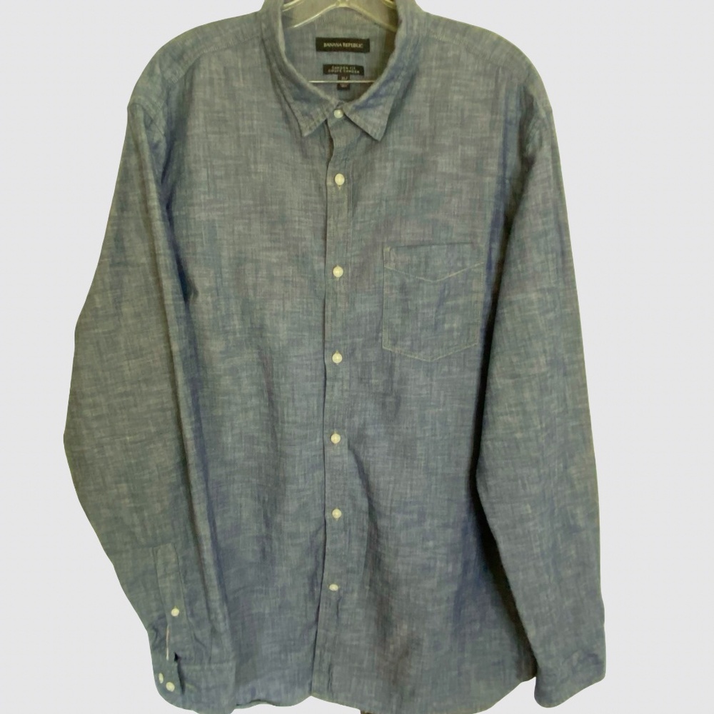 Banana Republic Mens Indigo Dark Chambray Camden Fit Office Work Shirt-Sz-XL